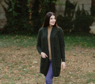 Ladies Classic Fit Long Cardigan with Hood Army Green Rear View DublinGiftCompany.com