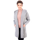Ladies Classic Fit Long Cardigan with Hood Grey Front View DublinGiftCompany.com