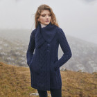 Classic Aran Cable Coat ML120 Navy Front View DublinGiftCompany.com