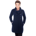 Classic Aran Cable Coat Navy Front View DublinGiftCompany.com