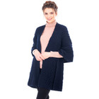 Ladies Classic Cable Wool Shawl Navy Front View DublinGiftCompany.com