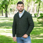 Mens Aran Cable Shawl-Collar Cardigan MM200 Army Green Front View