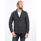 Mens Aran Cable Shawl-Collar Cardigan Charcoal Front View DublinGiftCompany.com