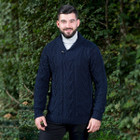 Mens Shawl Collar Single Button Sweater Navy