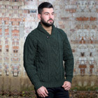 Mens Shawl Collar Single Button Sweater MM203 Army Green Side View DublinGiftCompany.com