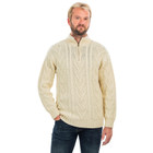 Mens Zip Neck Fisherman Sweater Natural Front View DublinGiftCompany.com