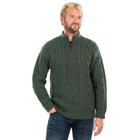 Mens Zip Neck Fisherman Sweater Army Green Front View DublinGiftCompany.com