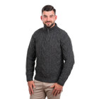 Mens Zip Neck Fisherman Sweater MM204 Charcoal Front View DublinGiftCompany.com