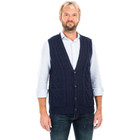 Mens Aran Sleeveless Cardigan Navy Front View DublinGiftCompany.com