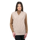 ML153-109 Oversized Aran Cable Vest for Ladies in Parsnip Color SAOL Dublin Gift Shop