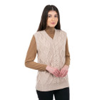 ML153-109 Oversized Aran Cable Vest for Ladies in Parsnip Color SAOL Dublin Gift Shop