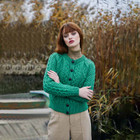 ML152 Ladies Cable Cardigan SAOL Knitwear Green Dublin Gift Shop