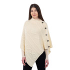 Cable Knit Cowl Neck Poncho ML906 Natural  White SAOL Knitwear Side View Dublin Gift Shop