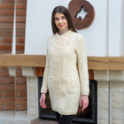 Cable Knit Side Zip Long Cardigan ML143 Natural White SAOL Knitwear Front View Dublin Gift Shop