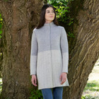 Ladies Herringbone Wool Coat AWL320 Natural/Grey Herringbone SAOL Knitwear Front View Dublin Gift Shop