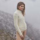 Turtle Neck Cable Sweater ML900 Natural White SAOL Knitwear Side View Dublin Gift Shop