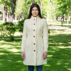 Aran Cable Signature Coat ML126 Natural White SAOL Knitwear Front View Dublin Gift Shop