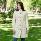 Aran Cable Signature Coat ML126 Natural White SAOL Knitwear Front View Dublin Gift Shop