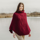 Cable Stitch Poncho ML132 Wine Dublin Gift Shop Front View