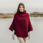 Cable Stitch Poncho ML132 Wine Dublin Gift Shop Front View