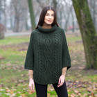 Cable Stitch Poncho ML132 Army Green Dublin Gift Shop  Front View