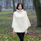 Cable Stitch Poncho ML132 Natural White Dublin Gift Shop Front View