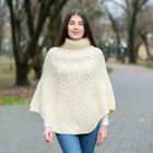 Cable Stitch Poncho ML132 Natural White Dublin Gift Shop Front View