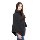 Cable Stitch Poncho ML132 Charcoal Dublin Gift Shop Side View