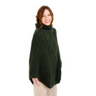 Cable Stitch Poncho ML132 Army Green Dublin Gift Shop Side View