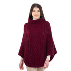 Cable Stitch Poncho ML132 Wine Dublin Gift Shop Front View