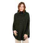 Cable Stitch Poncho ML132 Army Green Dublin Gift Shop Front View