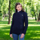 Cable Knit Side Zip Cardigan ML136 Navy Blue Dublin Gift Shop Front View