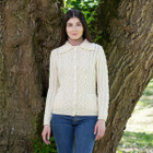 Ladies Buttoned Cardigan ML109 Natural White Dublin Gift Shop Front View