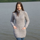 Soft Touch Ladies Aran Zip Cardigan ML114 Grey Dublin Gift Shop  Front View