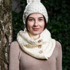 Ladies Coconut Buttons Snood Scarf ML303 Natural White Dublin Gift Shop