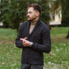 Mens Cable Shawl-Collar Cardigan MM904 Anthracite Dublin Gift Shop  Side View