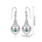 Sterling Silver Emerald Claddagh Heart Dangle Earrrings