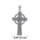 Sterling Silver Celtic Cross Pendant with Knotwork Carvings