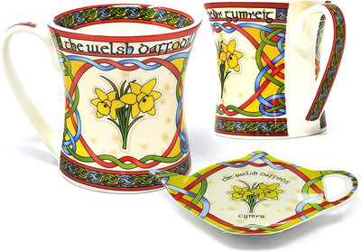 The Welsh Daffodil Set of 2 Mugs & Teabag Holder Dublin Gift Company