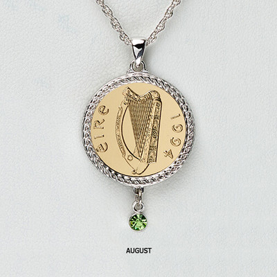 Lucky Irish Penny August Birthstone Pendant
