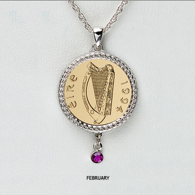 February Irish Penny Birthstone Pendant