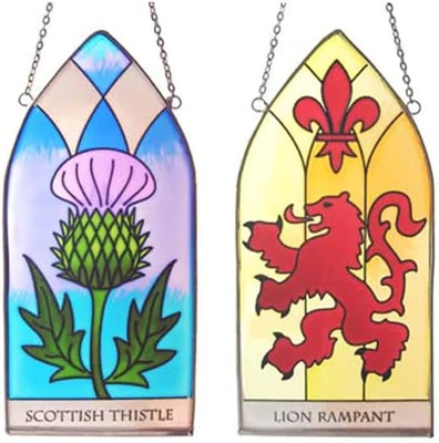 Scottish Gothic Stained Glass Panels Set of 2