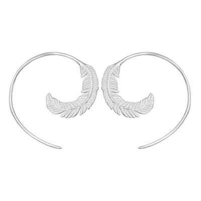 Sterling Silver Feather Spiral Hoop Earrings