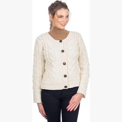 Ladies' Merino Large Cable Aran Cardigan