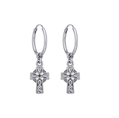 Sterling Silver Celtic Cross Hoop Earrings