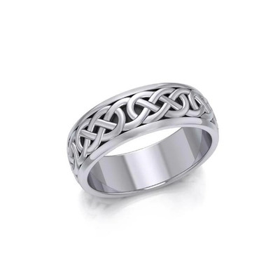 Engraved Celtic Knot Band Ring – Sterling Silver