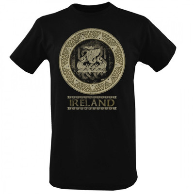 Black Ireland Celtic Knot Viking Ship T Shirt