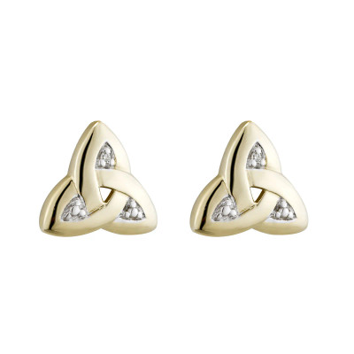 14K Gold Trinity Knot Diamond Stud Earrings