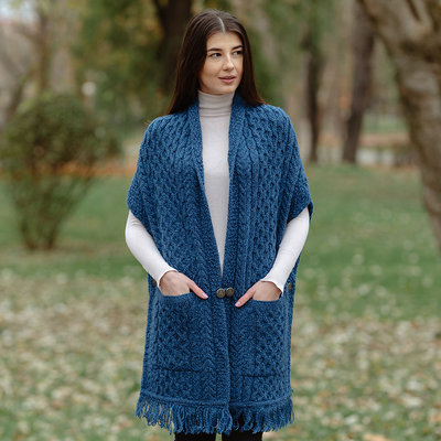 Ladies Pocket Shawl ML104 Marl Blue Front View DublinGiftCompany.com