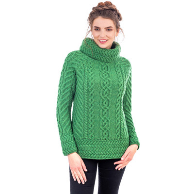 Ladies Cowl Neck Sweater Green Front View DublinGiftCompany.com
